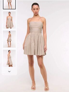 Abercrombie & Fitch Beige Plaid Mini Dress